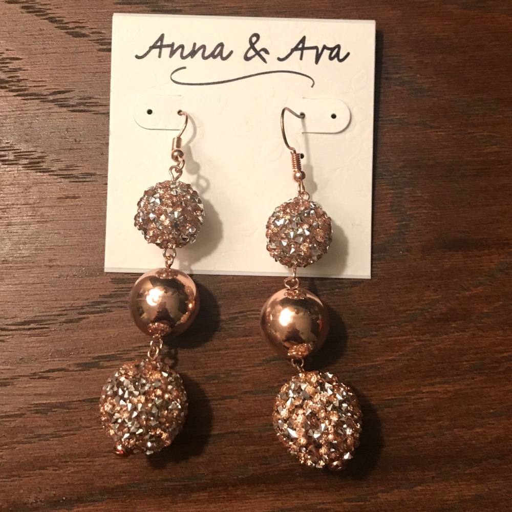 NWT Rose gold dangle ball earrings